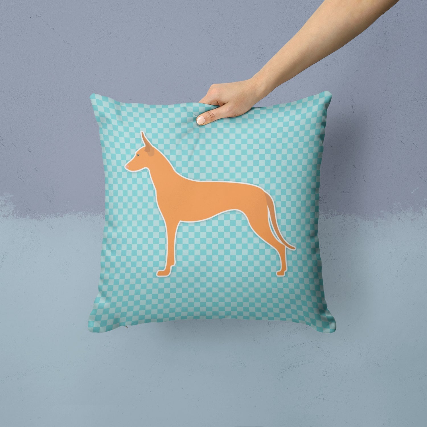 Pharaoh Hound  Checkerboard Blue Decorative Throw Pillow 14x14 Indoor Outdoor Accent Cushion, Fabric Cover with Insert for Sofa, Bed, Porch & Living Room