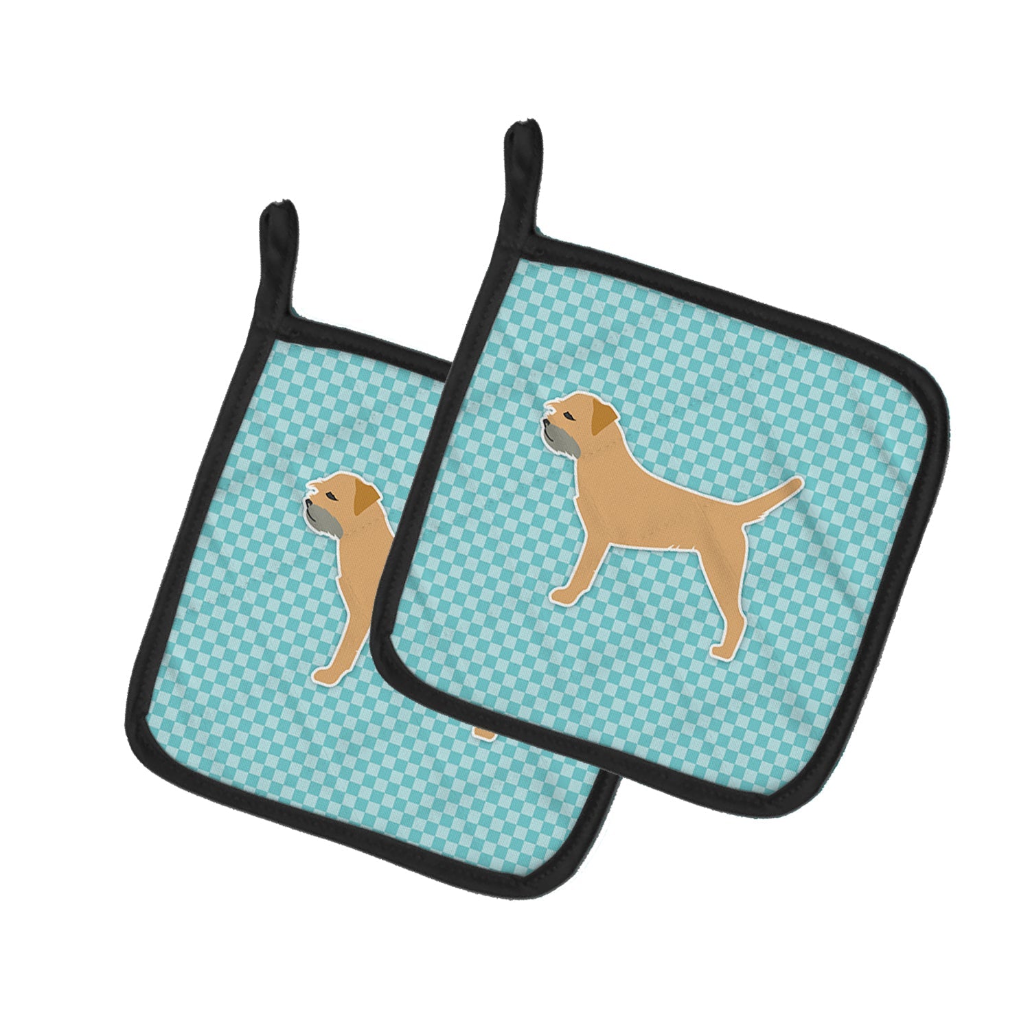 Border Terrier  Checkerboard Blue Pot Holder Set of 2 Heat Resistant Quilted Hot Pads 7.5 x 7.5 Inch, Insulated Kitchen Trivets for Cooking & Baking