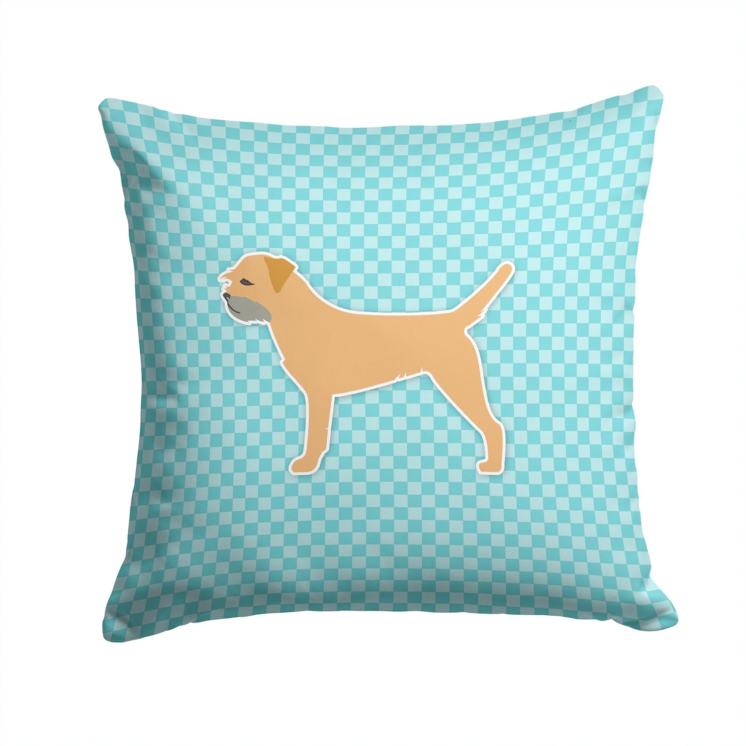 Border Terrier  Checkerboard Blue Decorative Throw Pillow 14x14 Indoor Outdoor Accent Cushion, Fabric Cover with Insert for Sofa, Bed, Porch & Living Room