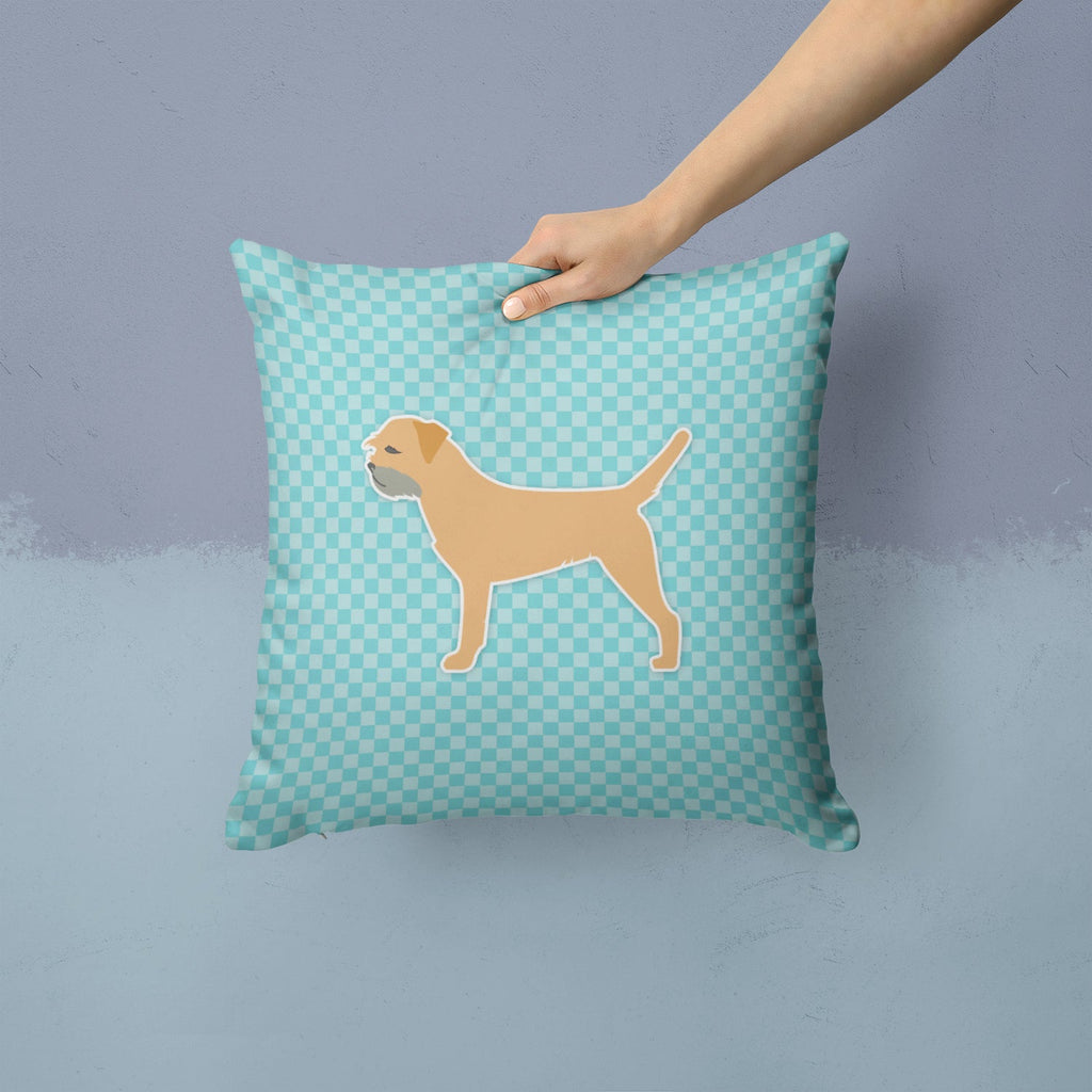 Border Terrier  Checkerboard Blue Decorative Throw Pillow 14x14 Indoor Outdoor Accent Cushion, Fabric Cover with Insert for Sofa, Bed, Porch & Living Room