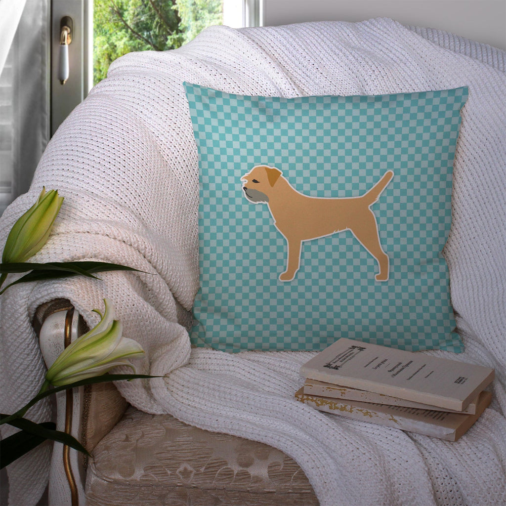 Border Terrier  Checkerboard Blue Decorative Throw Pillow 14x14 Indoor Outdoor Accent Cushion, Fabric Cover with Insert for Sofa, Bed, Porch & Living Room