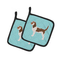 Grand Basset Griffon Vendeen  Checkerboard Blue Pot Holder Set of 2 Heat Resistant Quilted Hot Pads 7.5 x 7.5 Inch, Insulated Kitchen Trivets for Cooking & Baking