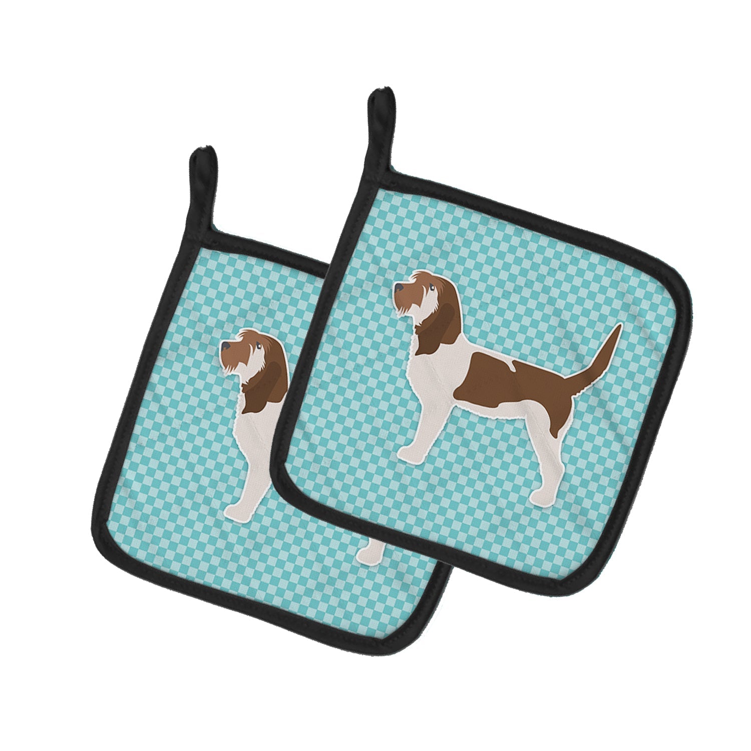Grand Basset Griffon Vendeen  Checkerboard Blue Pot Holder Set of 2 Heat Resistant Quilted Hot Pads 7.5 x 7.5 Inch, Insulated Kitchen Trivets for Cooking & Baking