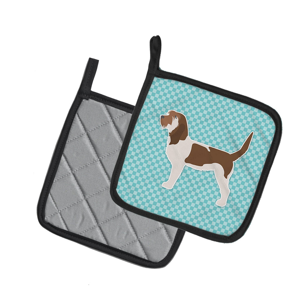 Grand Basset Griffon Vendeen  Checkerboard Blue Pot Holder Set of 2 Heat Resistant Quilted Hot Pads 7.5 x 7.5 Inch, Insulated Kitchen Trivets for Cooking & Baking