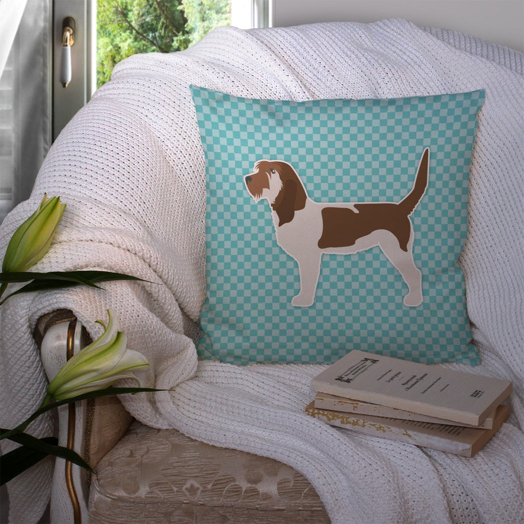 Grand Basset Griffon Vendeen  Checkerboard Blue Decorative Throw Pillow 14x14 Indoor Outdoor Accent Cushion, Fabric Cover with Insert for Sofa, Bed, Porch & Living Room