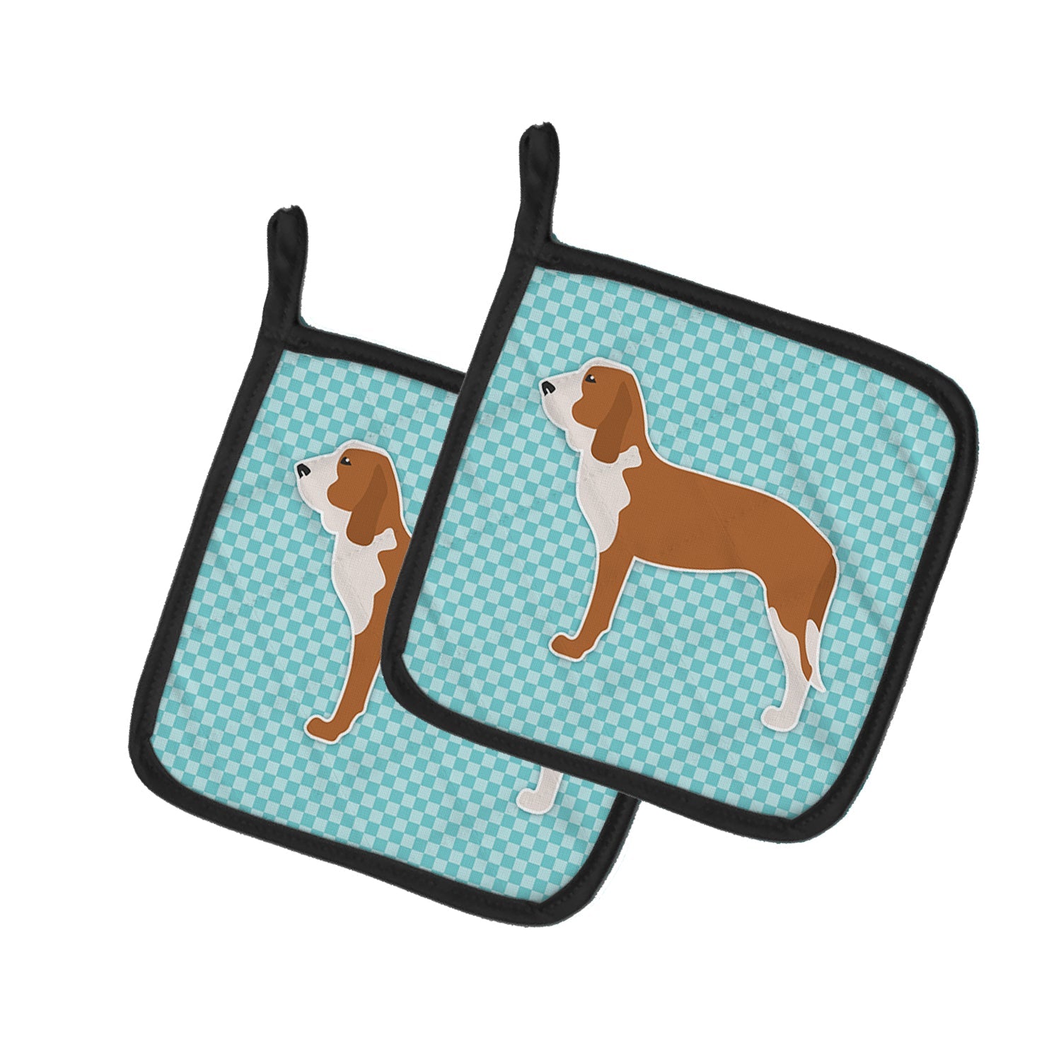 Spanish Hound  Checkerboard Blue Pot Holder Set of 2 Heat Resistant Quilted Hot Pads 7.5 x 7.5 Inch, Insulated Kitchen Trivets for Cooking & Baking