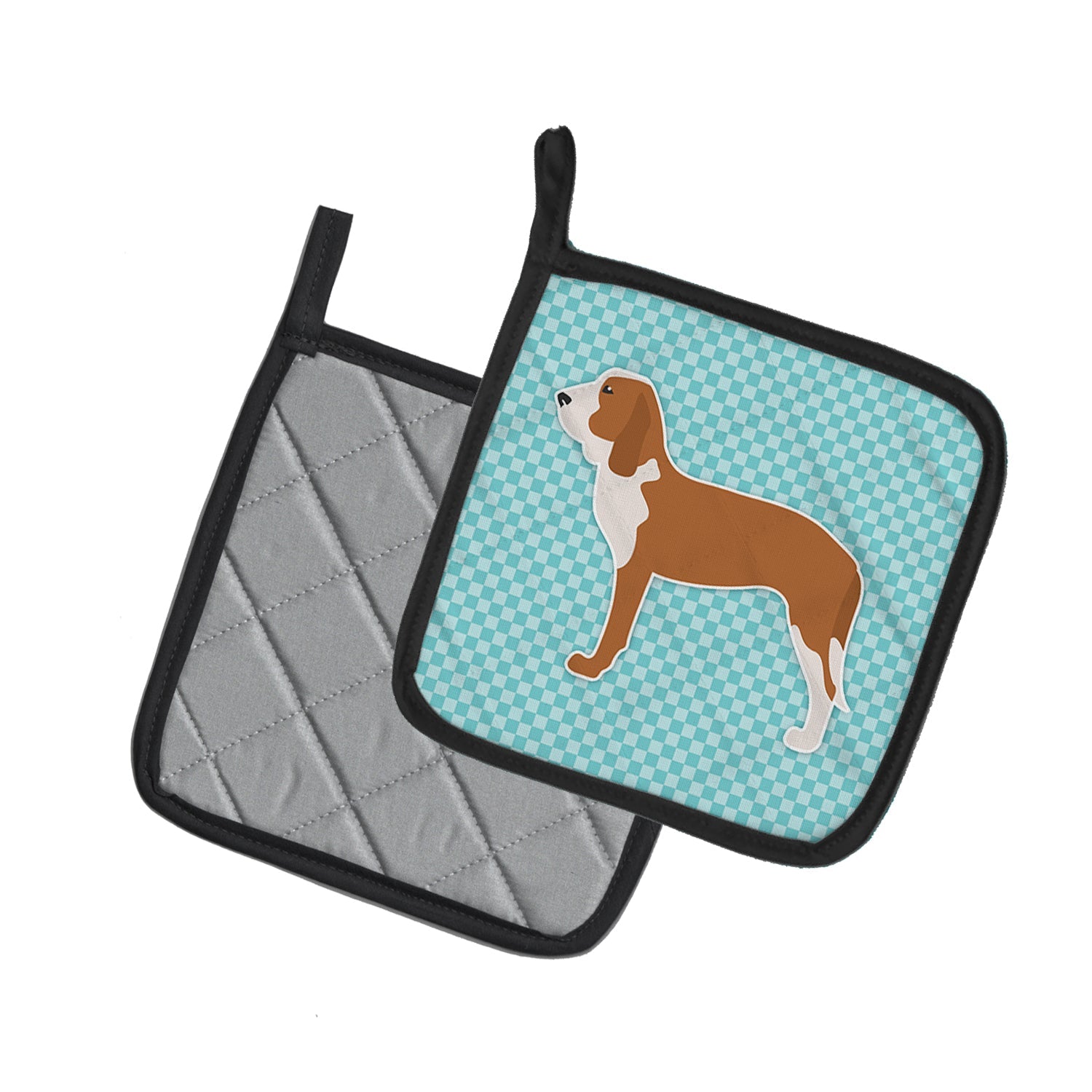 Spanish Hound  Checkerboard Blue Pot Holder Set of 2 Heat Resistant Quilted Hot Pads 7.5 x 7.5 Inch, Insulated Kitchen Trivets for Cooking & Baking