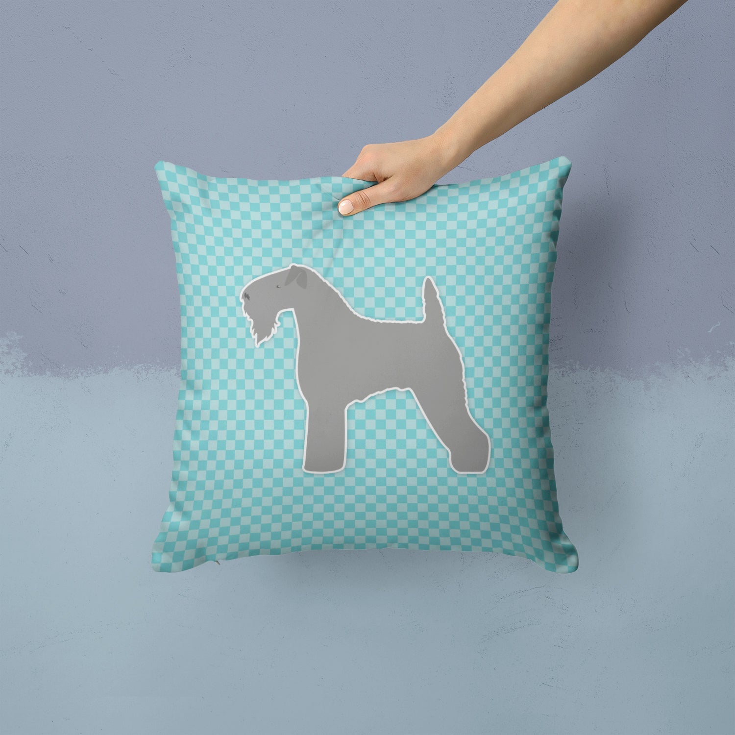 Kerry Blue Terrier  Checkerboard Blue Decorative Throw Pillow 14x14 Indoor Outdoor Accent Cushion, Fabric Cover with Insert for Sofa, Bed, Porch & Living Room