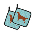 Irish Setter  Checkerboard Blue Pot Holder Set of 2 Heat Resistant Quilted Hot Pads 7.5 x 7.5 Inch, Insulated Kitchen Trivets for Cooking & Baking