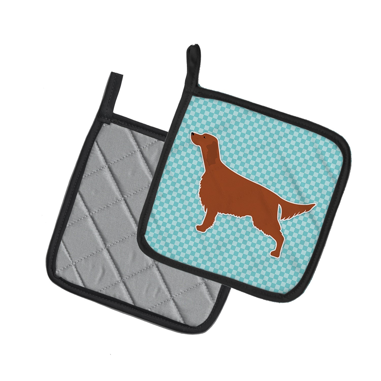 Irish Setter  Checkerboard Blue Pot Holder Set of 2 Heat Resistant Quilted Hot Pads 7.5 x 7.5 Inch, Insulated Kitchen Trivets for Cooking & Baking