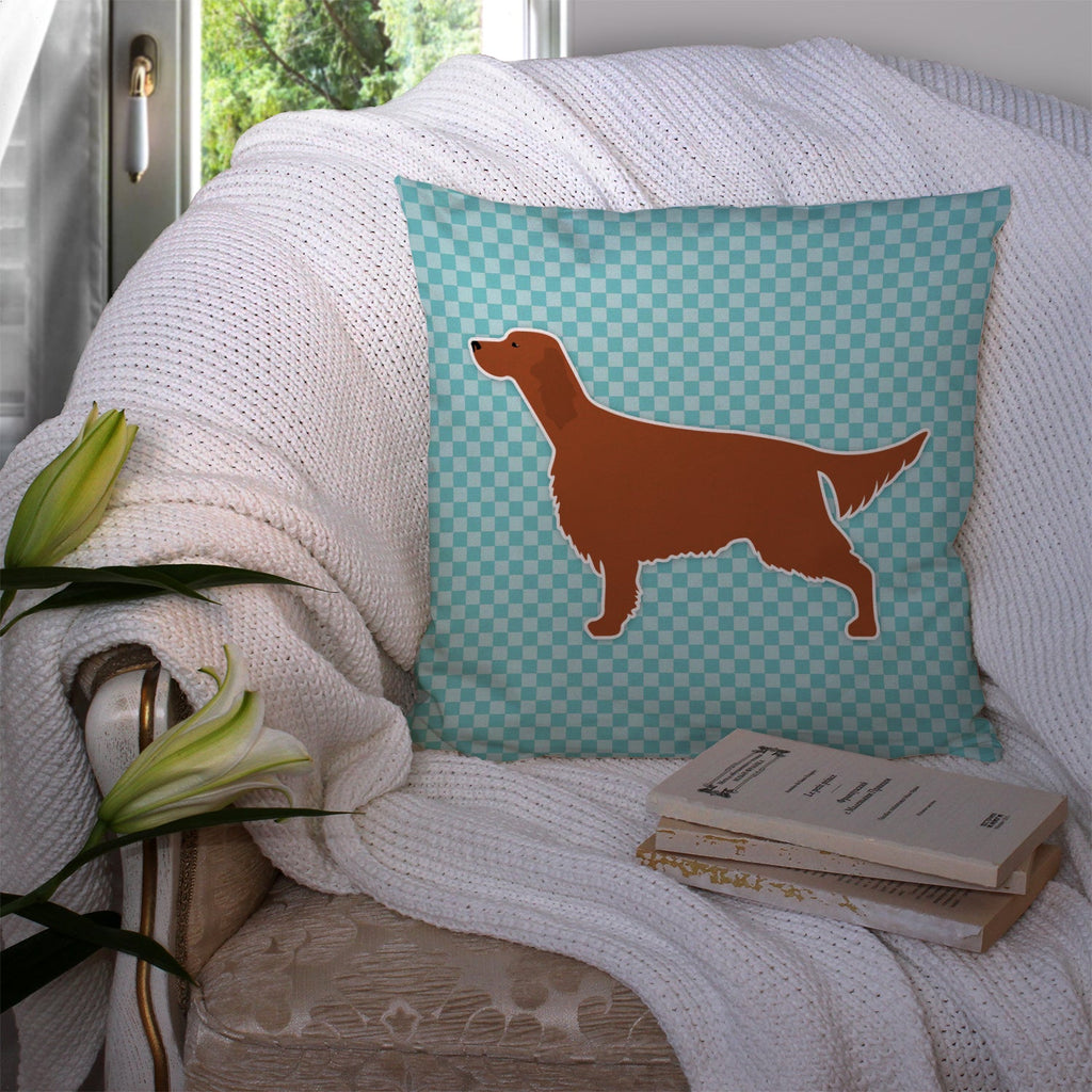 Irish Setter  Checkerboard Blue Decorative Throw Pillow 14x14 Indoor Outdoor Accent Cushion, Fabric Cover with Insert for Sofa, Bed, Porch & Living Room
