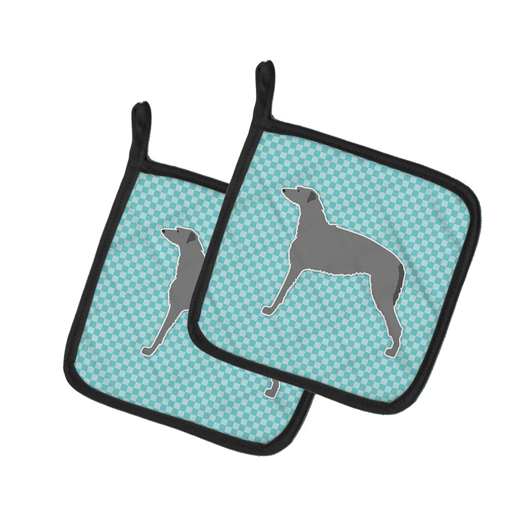 Scottish Deerhound  Checkerboard Blue Pot Holder Set of 2 Heat Resistant Quilted Hot Pads 7.5 x 7.5 Inch, Insulated Kitchen Trivets for Cooking & Baking