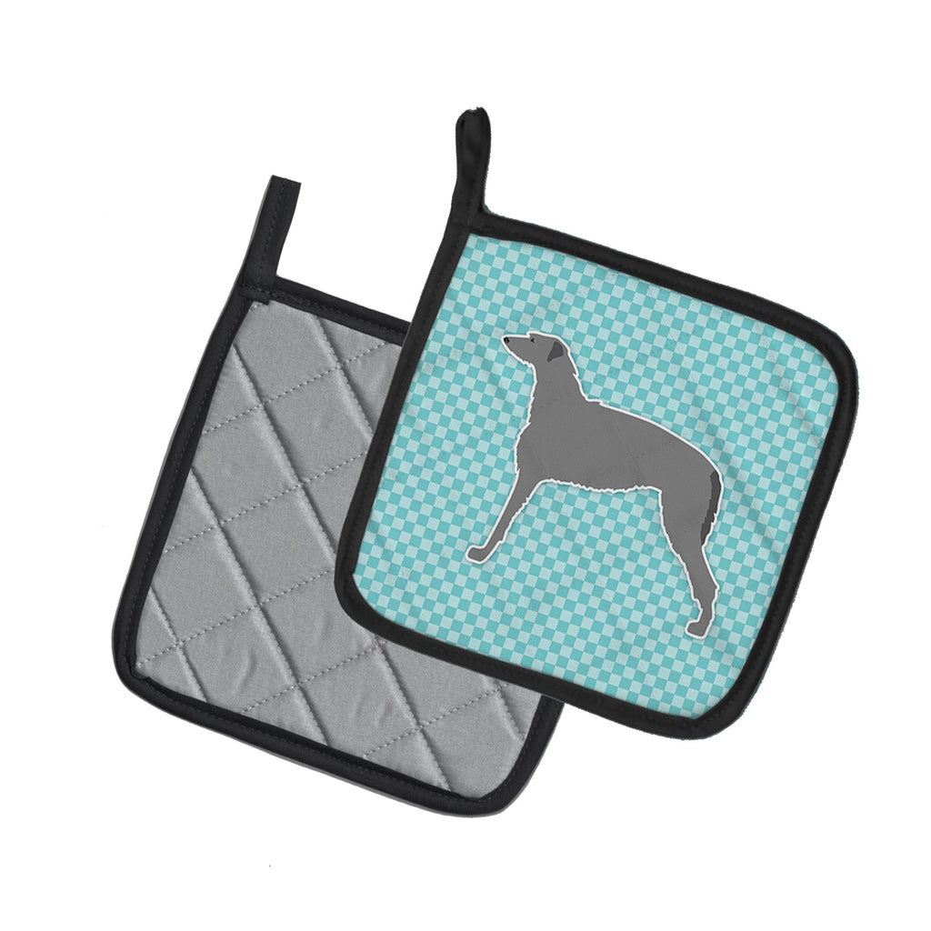 Scottish Deerhound  Checkerboard Blue Pot Holder Set of 2 Heat Resistant Quilted Hot Pads 7.5 x 7.5 Inch, Insulated Kitchen Trivets for Cooking & Baking
