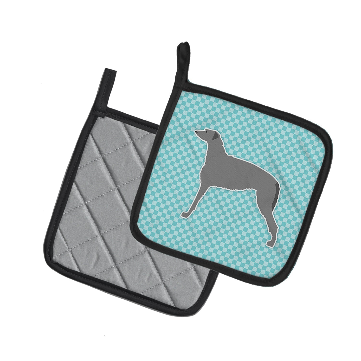 Scottish Deerhound  Checkerboard Blue Pot Holder Set of 2 Heat Resistant Quilted Hot Pads 7.5 x 7.5 Inch, Insulated Kitchen Trivets for Cooking & Baking