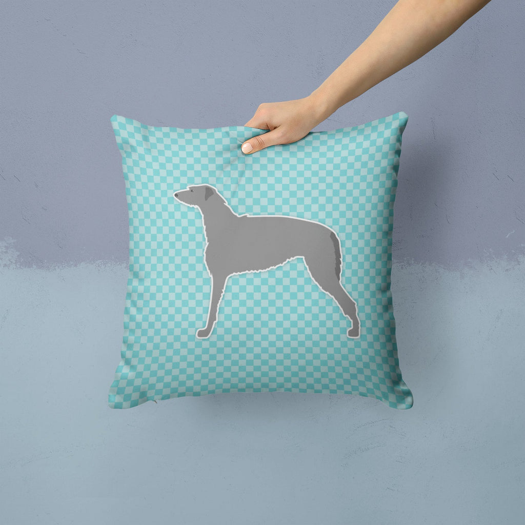 Scottish Deerhound  Checkerboard Blue Decorative Throw Pillow 14x14 Indoor Outdoor Accent Cushion, Fabric Cover with Insert for Sofa, Bed, Porch & Living Room