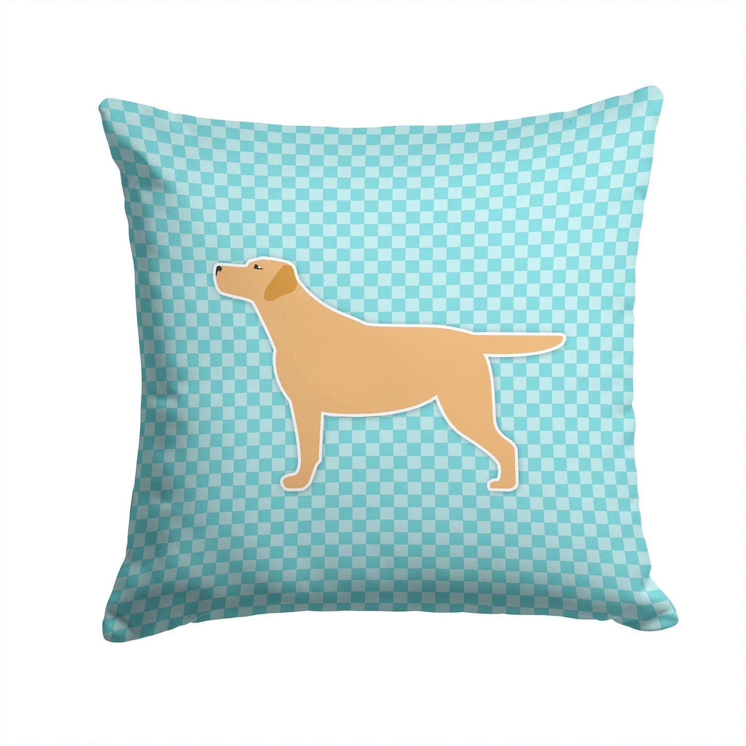 Yellow Labrador Retriever  Checkerboard Blue Decorative Throw Pillow 14x14 Indoor Outdoor Accent Cushion, Fabric Cover with Insert for Sofa, Bed, Porch & Living Room