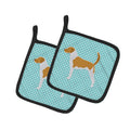 American Foxhound  Checkerboard Blue Pot Holder Set of 2 Heat Resistant Quilted Hot Pads 7.5 x 7.5 Inch, Insulated Kitchen Trivets for Cooking & Baking