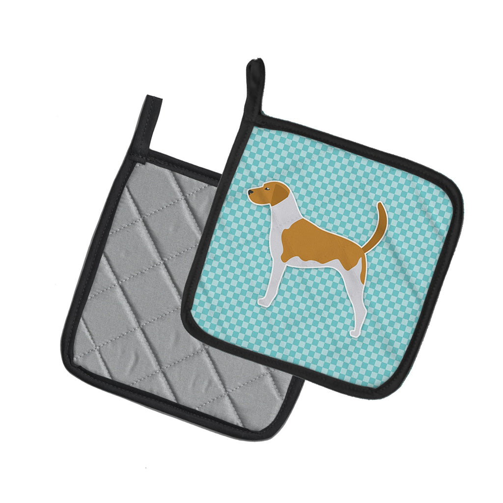 American Foxhound  Checkerboard Blue Pot Holder Set of 2 Heat Resistant Quilted Hot Pads 7.5 x 7.5 Inch, Insulated Kitchen Trivets for Cooking & Baking