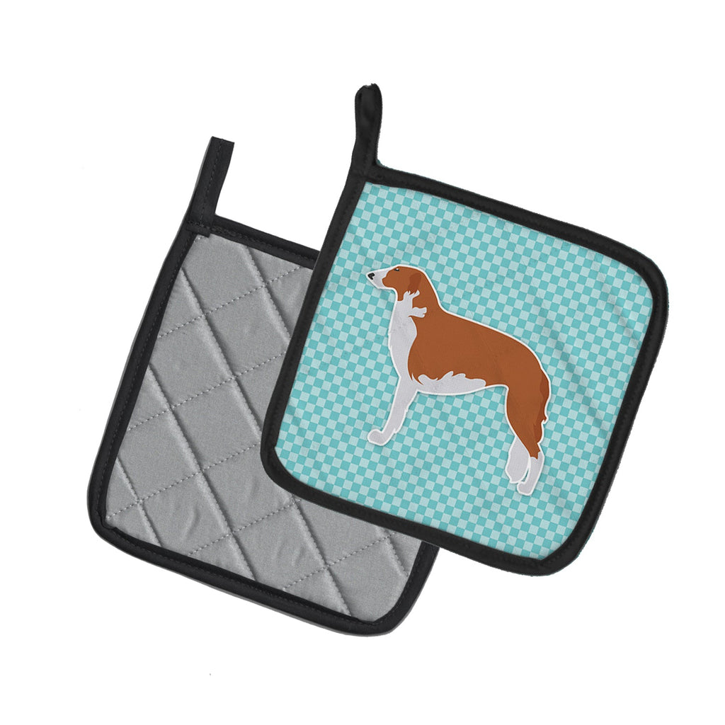 Borzoi Russian Greyhound  Checkerboard Blue Pot Holder Set of 2 Heat Resistant Quilted Hot Pads 7.5 x 7.5 Inch, Insulated Kitchen Trivets for Cooking & Baking