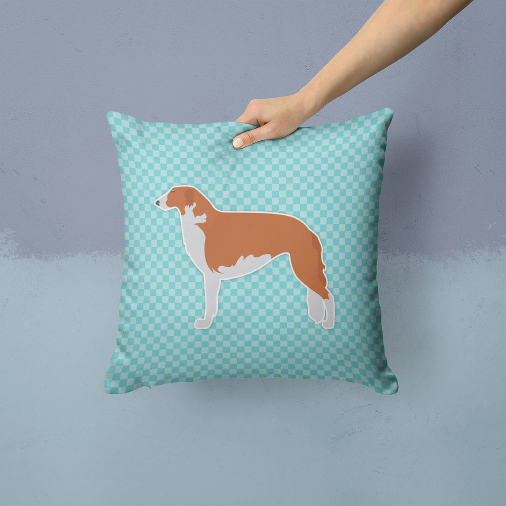 Borzoi Russian Greyhound  Checkerboard Blue Decorative Throw Pillow 14x14 Indoor Outdoor Accent Cushion, Fabric Cover with Insert for Sofa, Bed, Porch & Living Room