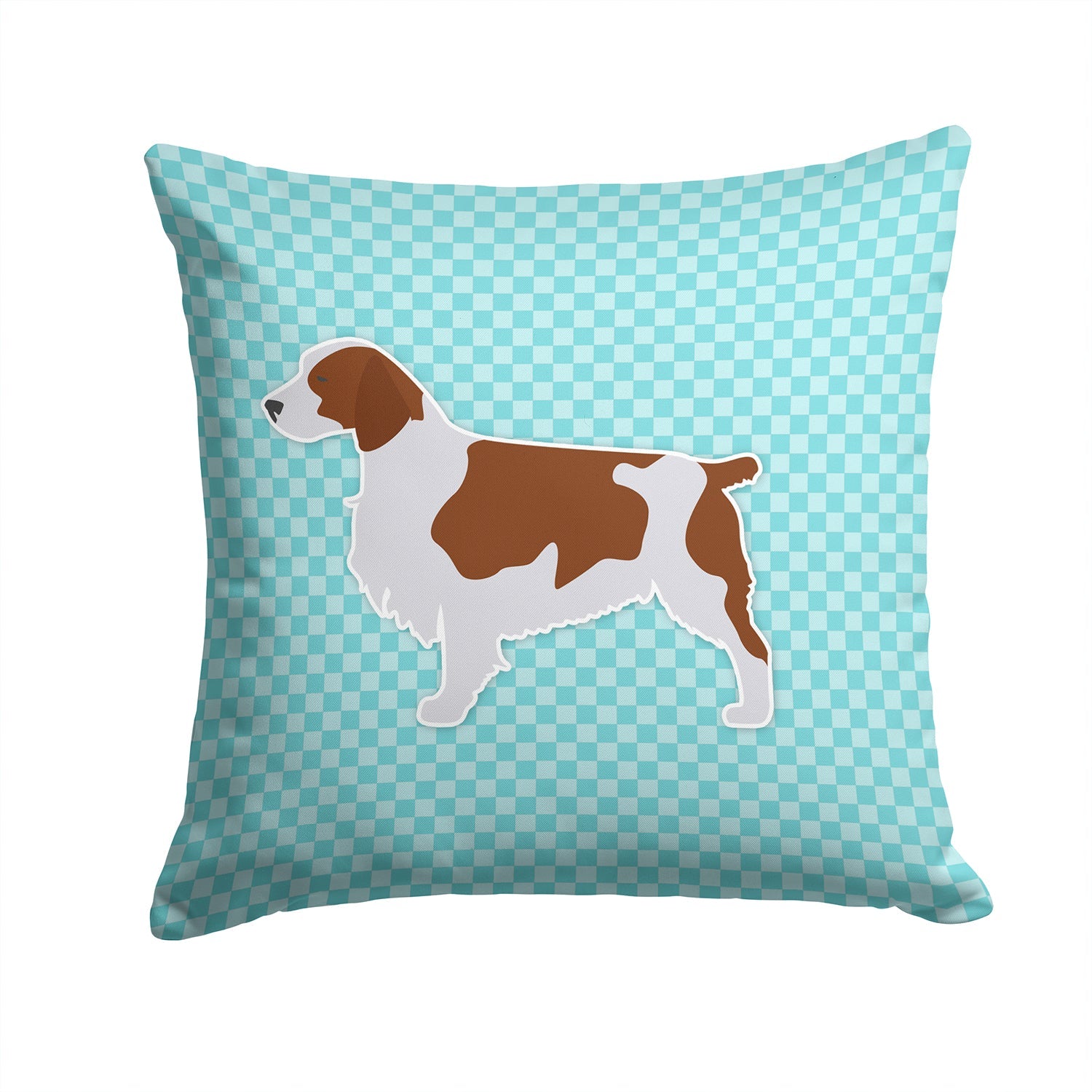 Welsh Springer Spaniel  Checkerboard Blue Decorative Throw Pillow 14x14 Indoor Outdoor Accent Cushion, Fabric Cover with Insert for Sofa, Bed, Porch & Living Room