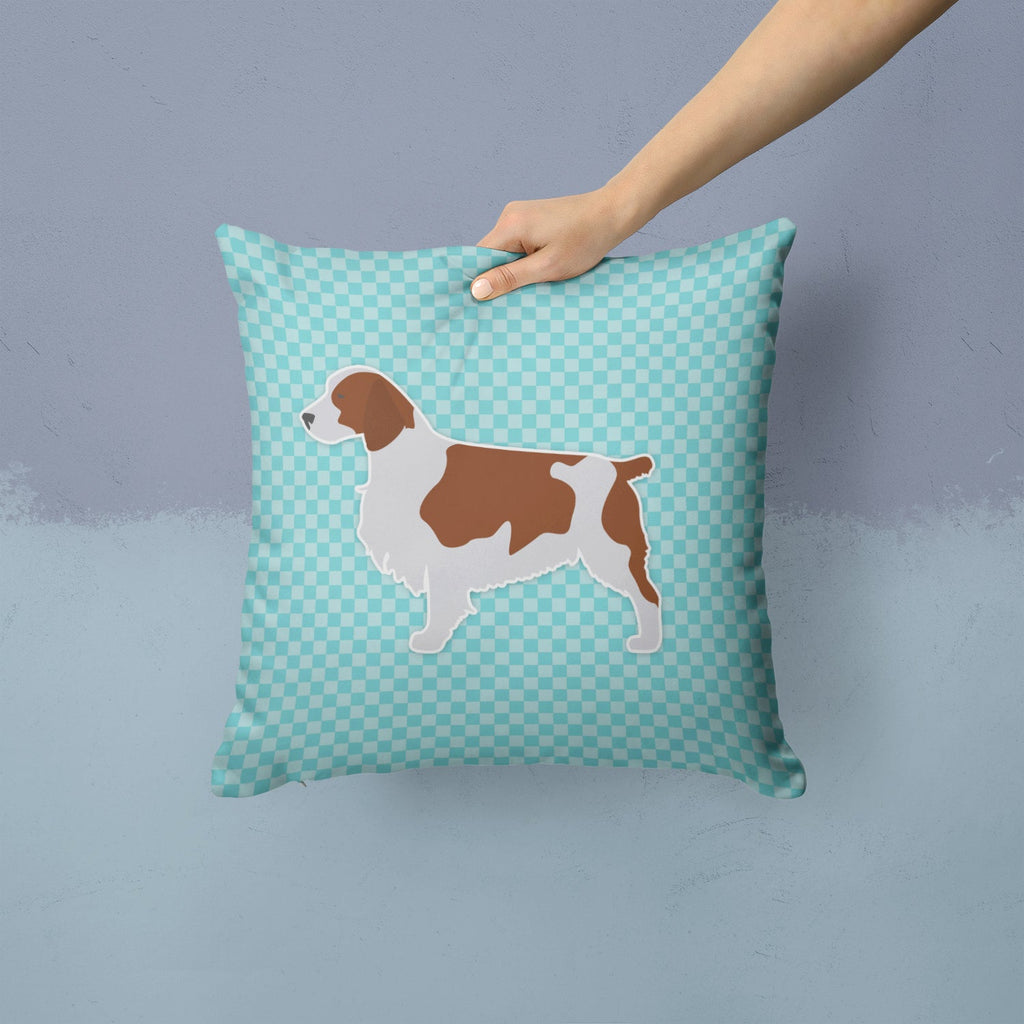 Welsh Springer Spaniel  Checkerboard Blue Decorative Throw Pillow 14x14 Indoor Outdoor Accent Cushion, Fabric Cover with Insert for Sofa, Bed, Porch & Living Room