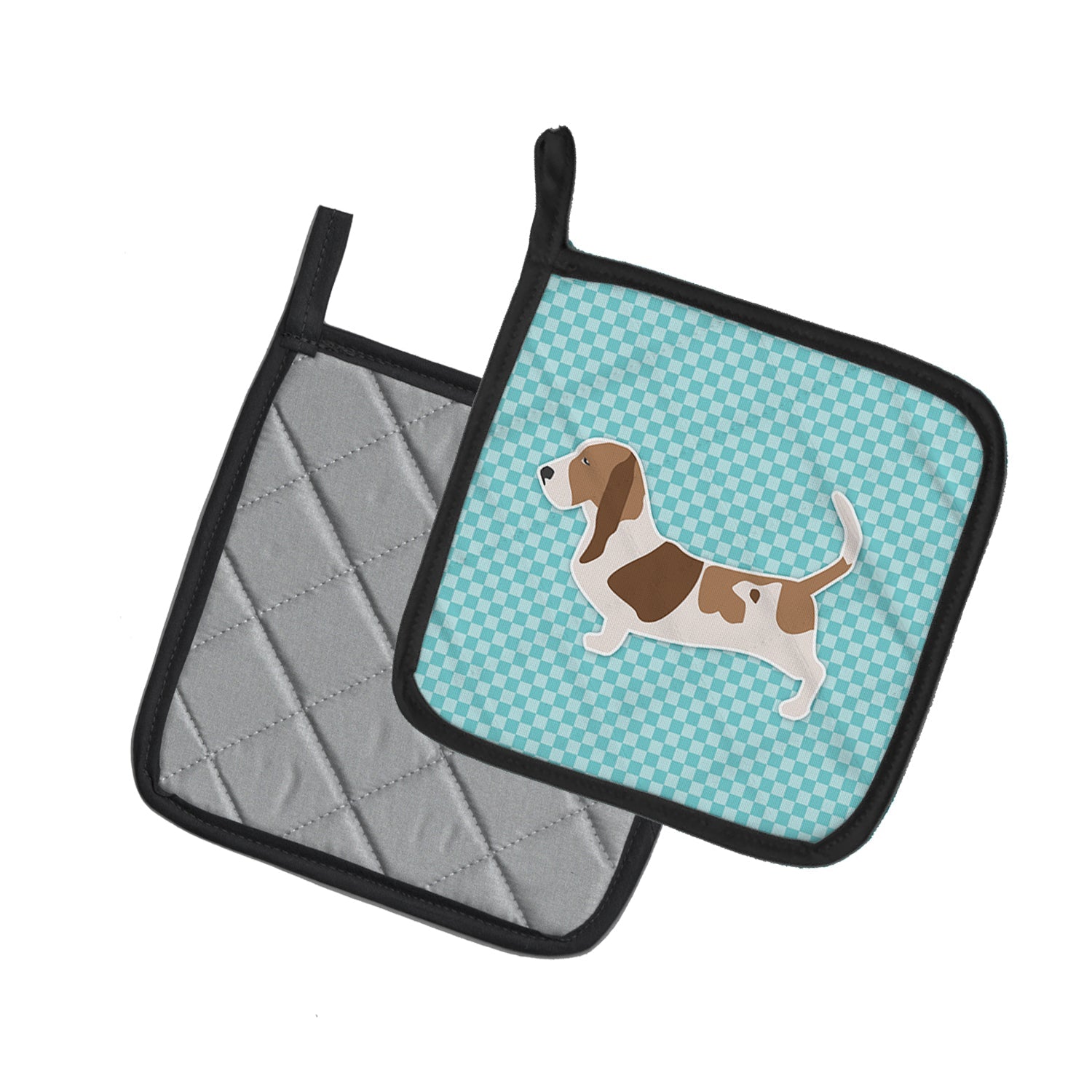 Basset Hound  Checkerboard Blue Pot Holder Set of 2 Heat Resistant Quilted Hot Pads 7.5 x 7.5 Inch, Insulated Kitchen Trivets for Cooking & Baking