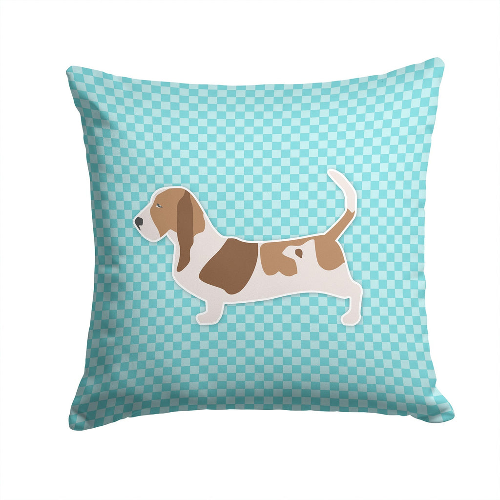 Basset Hound  Checkerboard Blue Decorative Throw Pillow 14x14 Indoor Outdoor Accent Cushion, Fabric Cover with Insert for Sofa, Bed, Porch & Living Room