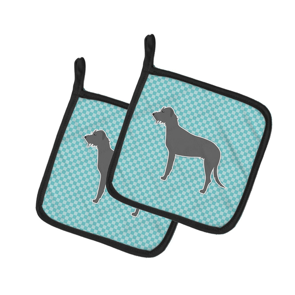 Irish Wolfhound  Checkerboard Blue Pot Holder Set of 2 Heat Resistant Quilted Hot Pads 7.5 x 7.5 Inch, Insulated Kitchen Trivets for Cooking & Baking