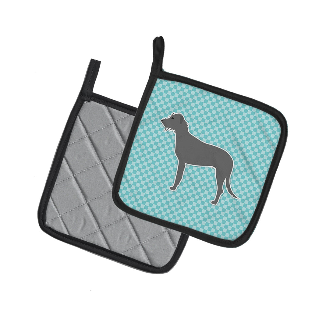 Irish Wolfhound  Checkerboard Blue Pot Holder Set of 2 Heat Resistant Quilted Hot Pads 7.5 x 7.5 Inch, Insulated Kitchen Trivets for Cooking & Baking