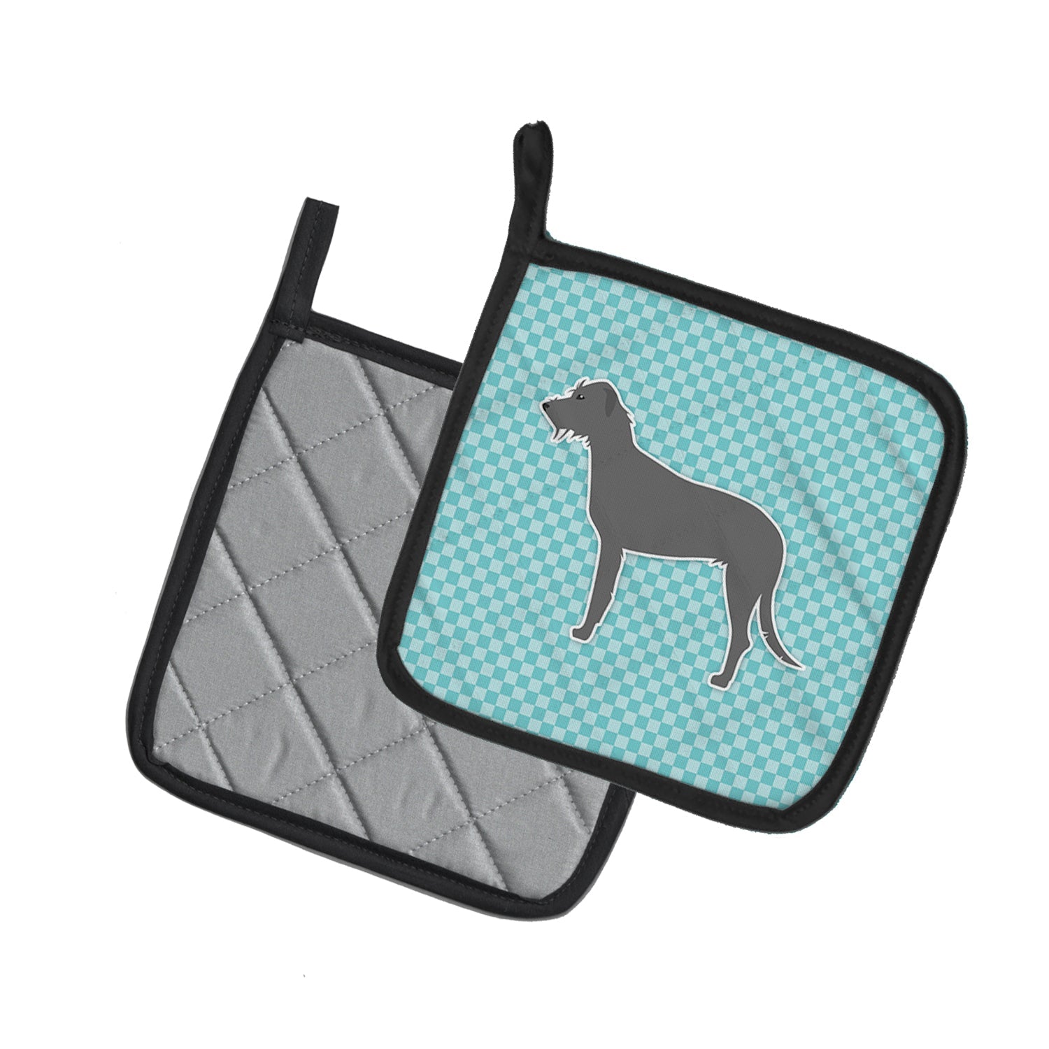 Irish Wolfhound  Checkerboard Blue Pot Holder Set of 2 Heat Resistant Quilted Hot Pads 7.5 x 7.5 Inch, Insulated Kitchen Trivets for Cooking & Baking