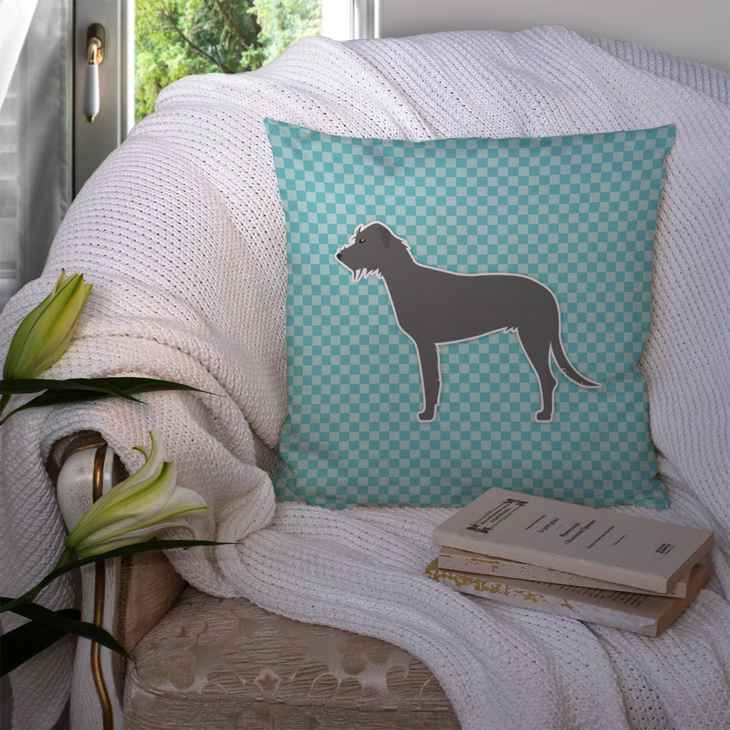 Irish Wolfhound  Checkerboard Blue Decorative Throw Pillow 14x14 Indoor Outdoor Accent Cushion, Fabric Cover with Insert for Sofa, Bed, Porch & Living Room