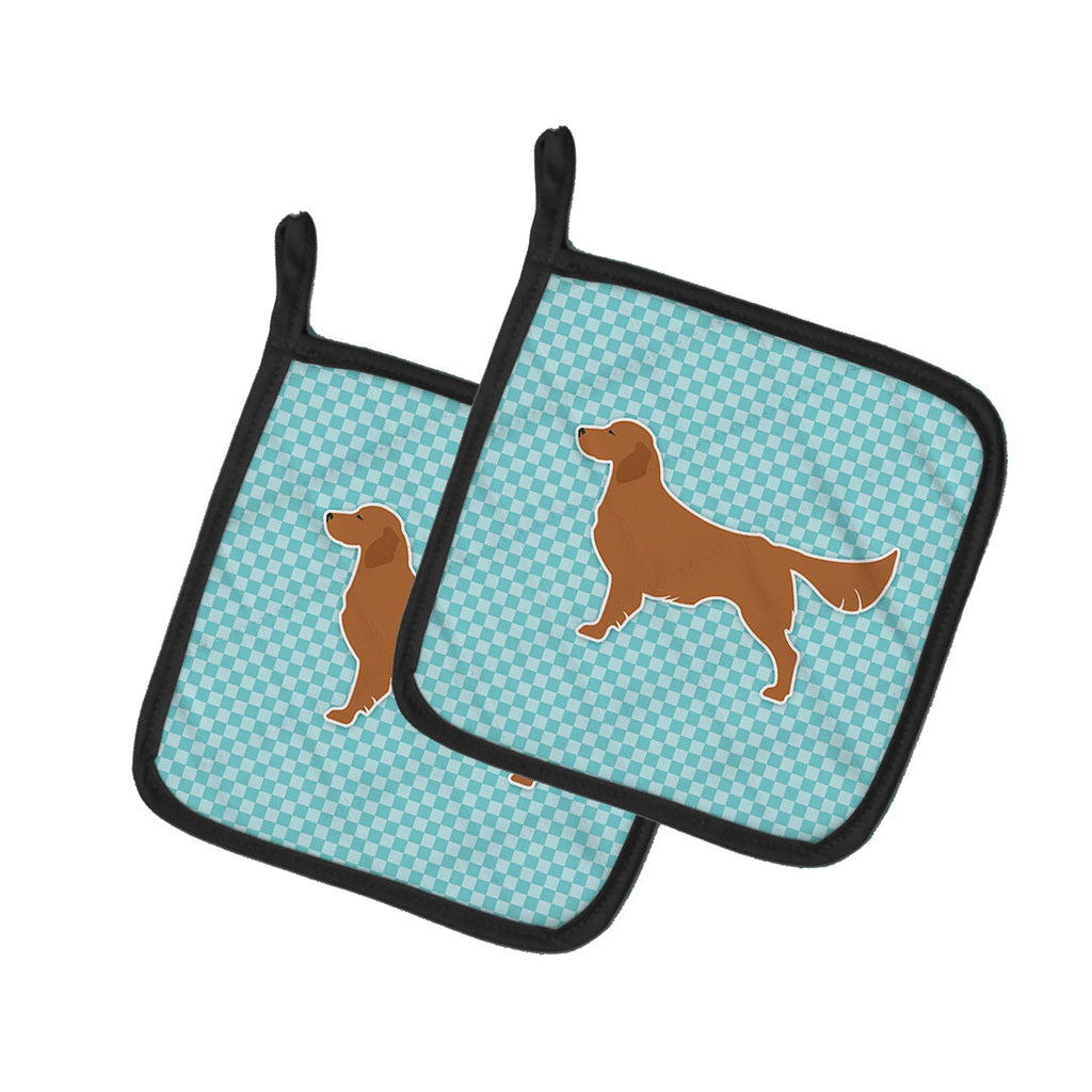 Golden Retriever  Checkerboard Blue Pot Holder Set of 2 Heat Resistant Quilted Hot Pads 7.5 x 7.5 Inch, Insulated Kitchen Trivets for Cooking & Baking