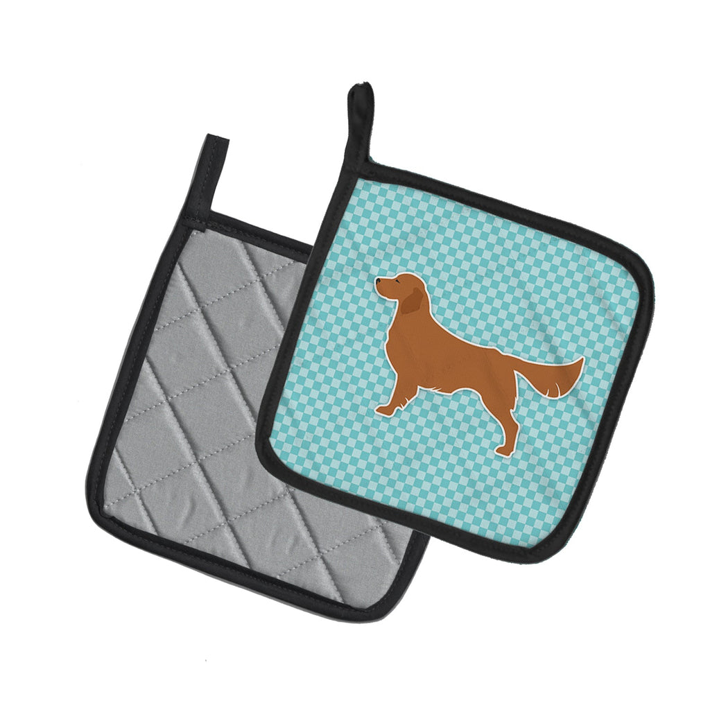 Golden Retriever  Checkerboard Blue Pot Holder Set of 2 Heat Resistant Quilted Hot Pads 7.5 x 7.5 Inch, Insulated Kitchen Trivets for Cooking & Baking