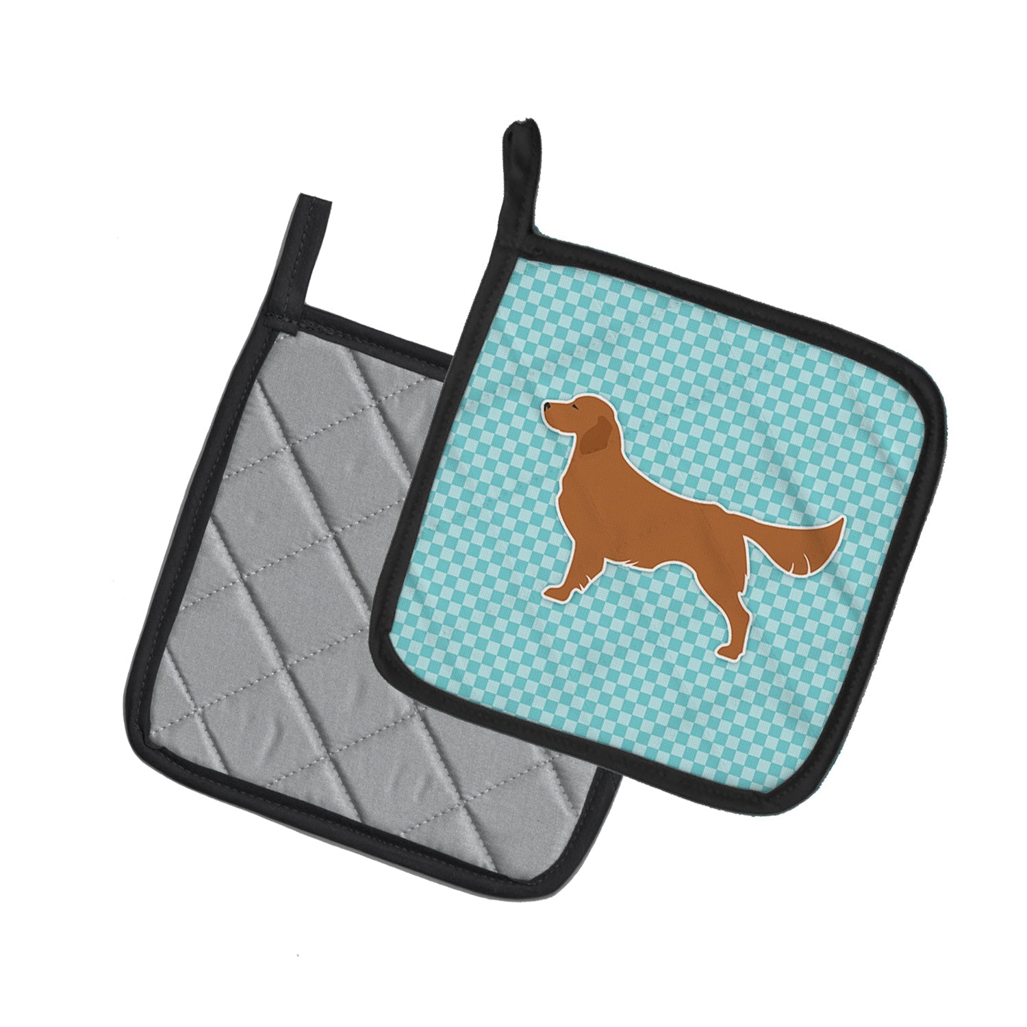 Golden Retriever  Checkerboard Blue Pot Holder Set of 2 Heat Resistant Quilted Hot Pads 7.5 x 7.5 Inch, Insulated Kitchen Trivets for Cooking & Baking