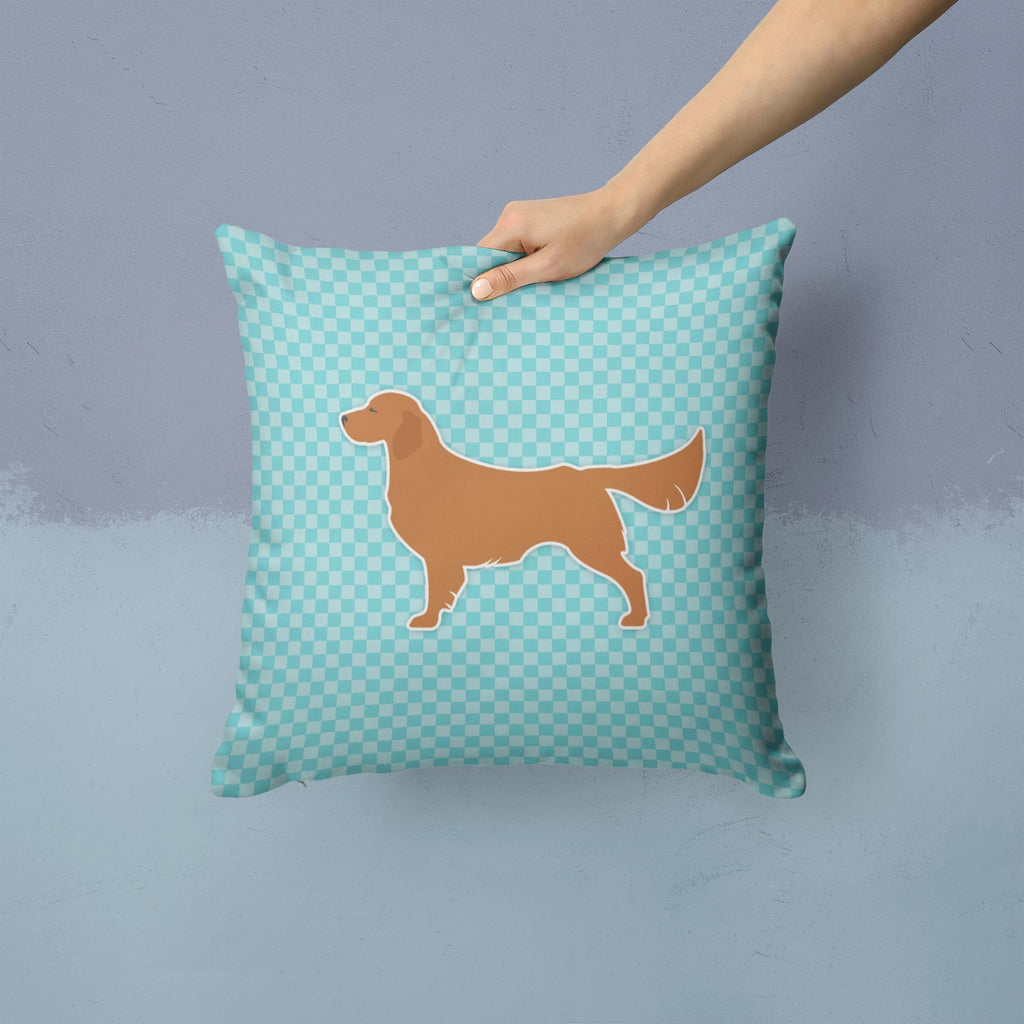 Golden Retriever  Checkerboard Blue Decorative Throw Pillow 14x14 Indoor Outdoor Accent Cushion, Fabric Cover with Insert for Sofa, Bed, Porch & Living Room