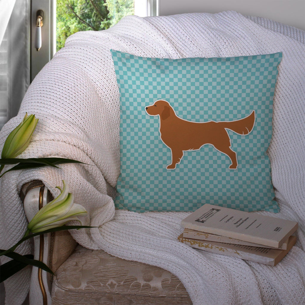 Golden Retriever  Checkerboard Blue Decorative Throw Pillow 14x14 Indoor Outdoor Accent Cushion, Fabric Cover with Insert for Sofa, Bed, Porch & Living Room
