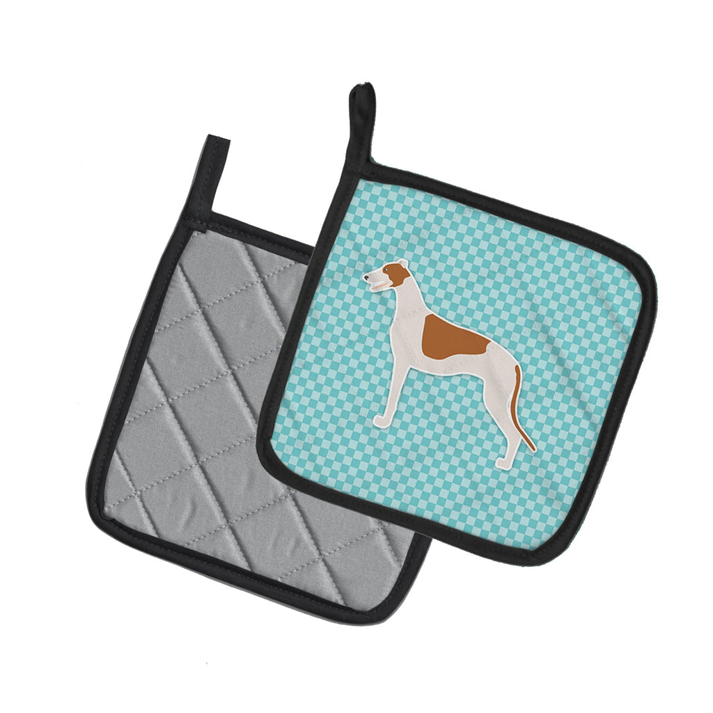Greyhound  Checkerboard Blue Pot Holder Set of 2 Heat Resistant Quilted Hot Pads 7.5 x 7.5 Inch, Insulated Kitchen Trivets for Cooking & Baking