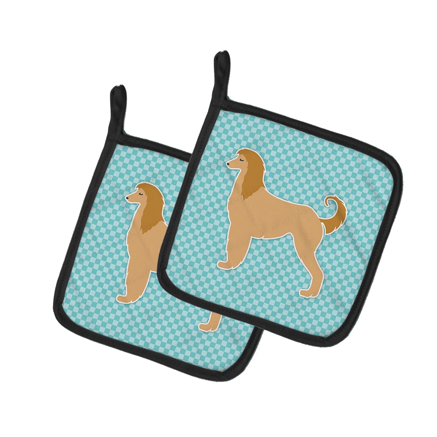 Afghan Hound  Checkerboard Blue Pot Holder Set of 2 Heat Resistant Quilted Hot Pads 7.5 x 7.5 Inch, Insulated Kitchen Trivets for Cooking & Baking