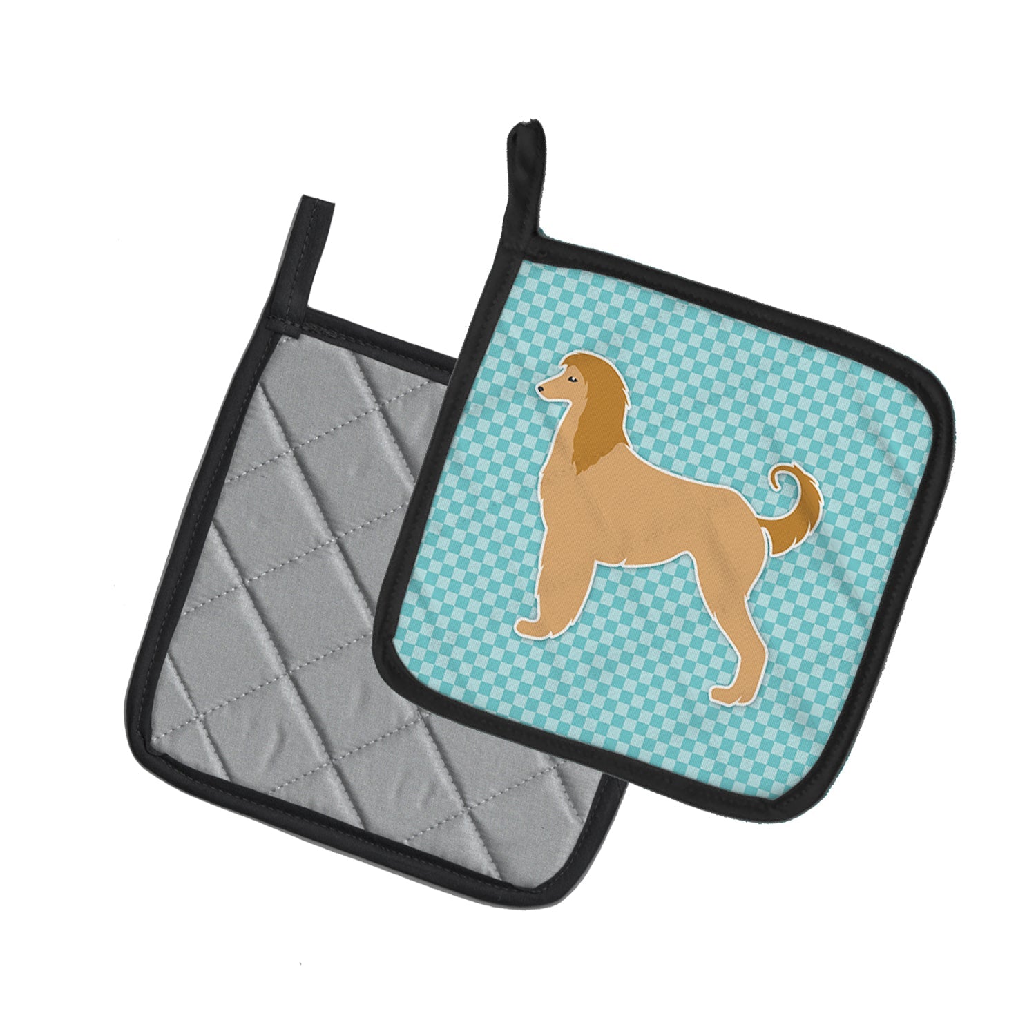 Afghan Hound  Checkerboard Blue Pot Holder Set of 2 Heat Resistant Quilted Hot Pads 7.5 x 7.5 Inch, Insulated Kitchen Trivets for Cooking & Baking