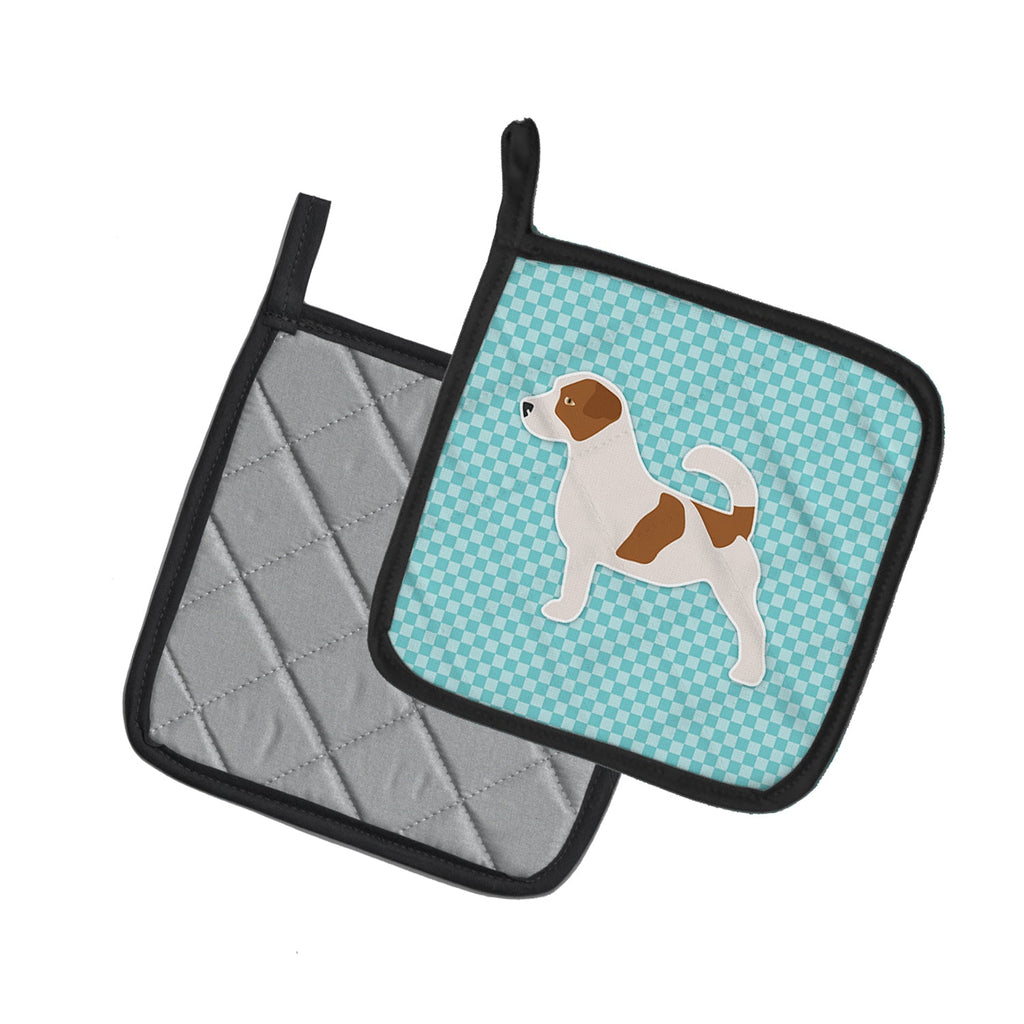 Jack Russell Terrier  Checkerboard Blue Pot Holder Set of 2 Heat Resistant Quilted Hot Pads 7.5 x 7.5 Inch, Insulated Kitchen Trivets for Cooking & Baking
