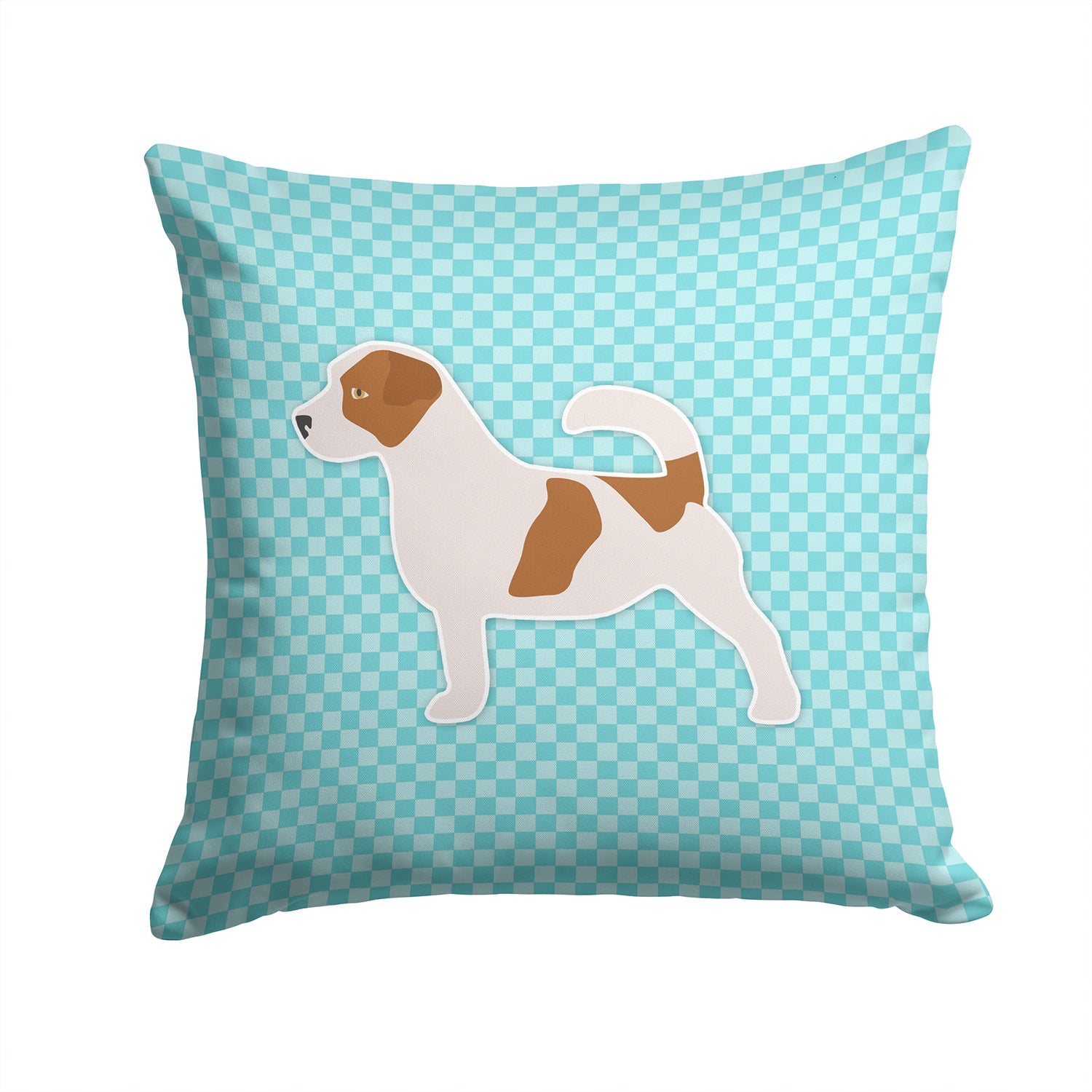 Jack Russell Terrier  Checkerboard Blue Decorative Throw Pillow 14x14 Indoor Outdoor Accent Cushion, Fabric Cover with Insert for Sofa, Bed, Porch & Living Room