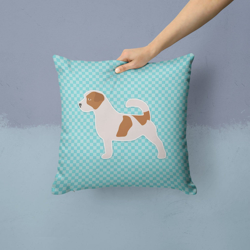 Jack Russell Terrier  Checkerboard Blue Decorative Throw Pillow 14x14 Indoor Outdoor Accent Cushion, Fabric Cover with Insert for Sofa, Bed, Porch & Living Room