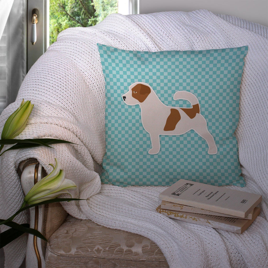 Jack Russell Terrier  Checkerboard Blue Decorative Throw Pillow 14x14 Indoor Outdoor Accent Cushion, Fabric Cover with Insert for Sofa, Bed, Porch & Living Room