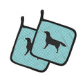Black Labrador Retriever  Checkerboard Blue Pot Holder Set of 2 Heat Resistant Quilted Hot Pads 7.5 x 7.5 Inch, Insulated Kitchen Trivets for Cooking & Baking