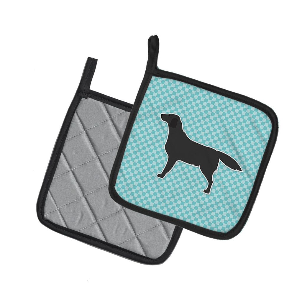 Black Labrador Retriever  Checkerboard Blue Pot Holder Set of 2 Heat Resistant Quilted Hot Pads 7.5 x 7.5 Inch, Insulated Kitchen Trivets for Cooking & Baking