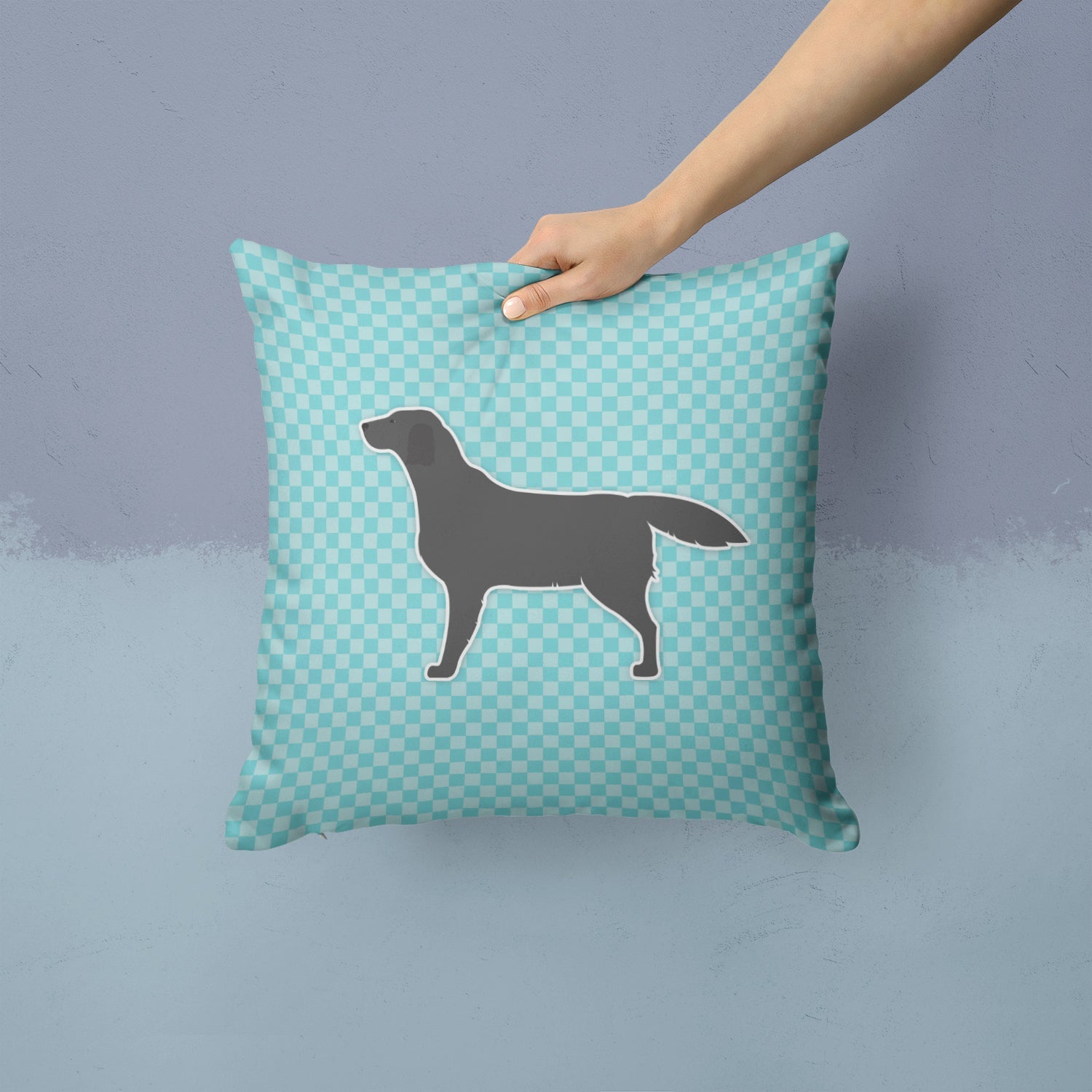 Black Labrador Retriever  Checkerboard Blue Decorative Throw Pillow 14x14 Indoor Outdoor Accent Cushion, Fabric Cover with Insert for Sofa, Bed, Porch & Living Room