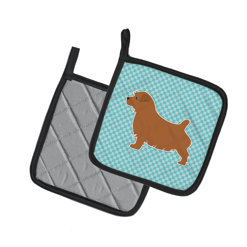 Norfolk Terrier  Checkerboard Blue Pot Holder Set of 2 Heat Resistant Quilted Hot Pads 7.5 x 7.5 Inch, Insulated Kitchen Trivets for Cooking & Baking