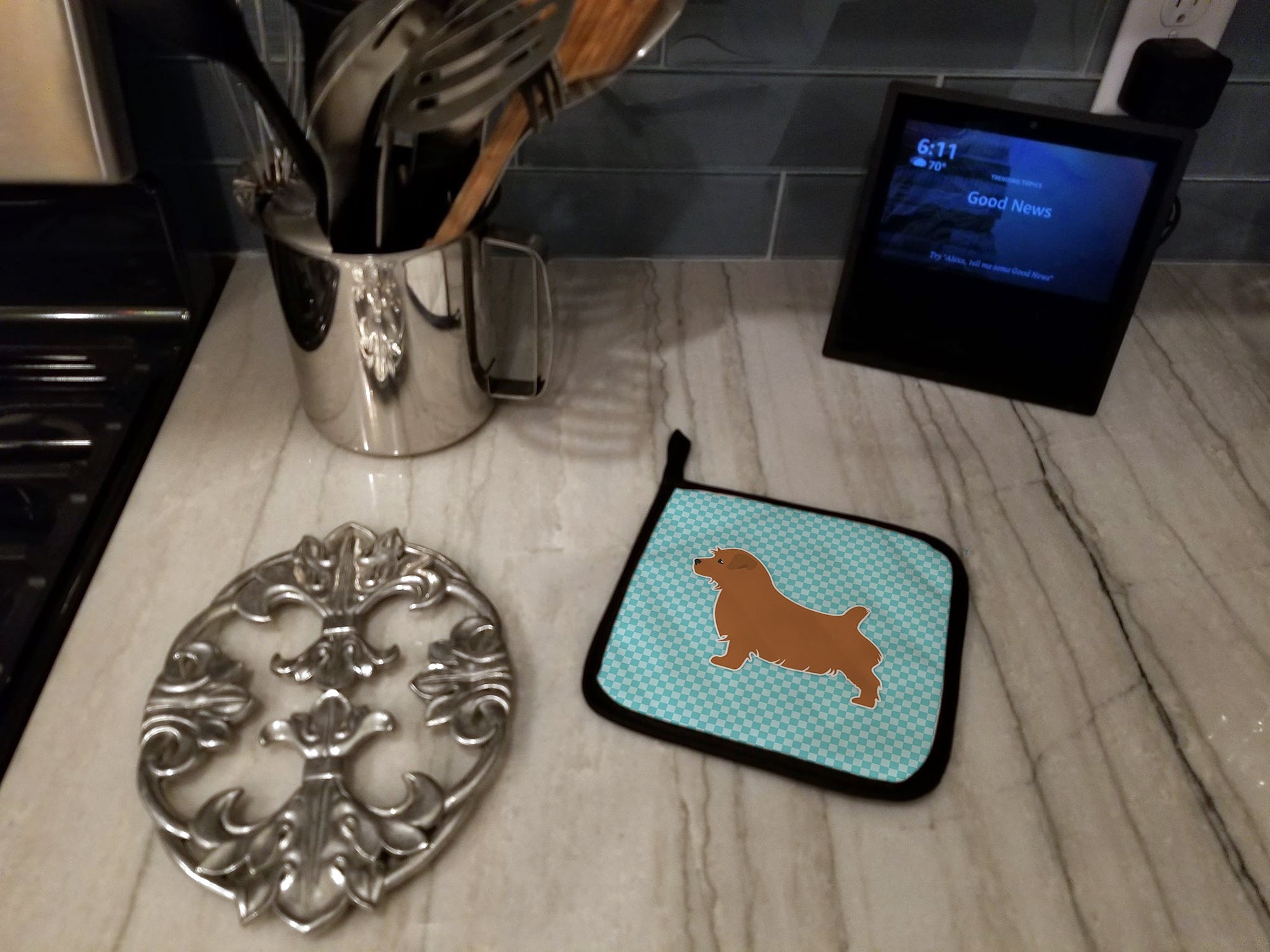 Norfolk Terrier  Checkerboard Blue Pot Holder Set of 2 Heat Resistant Quilted Hot Pads 7.5 x 7.5 Inch, Insulated Kitchen Trivets for Cooking & Baking