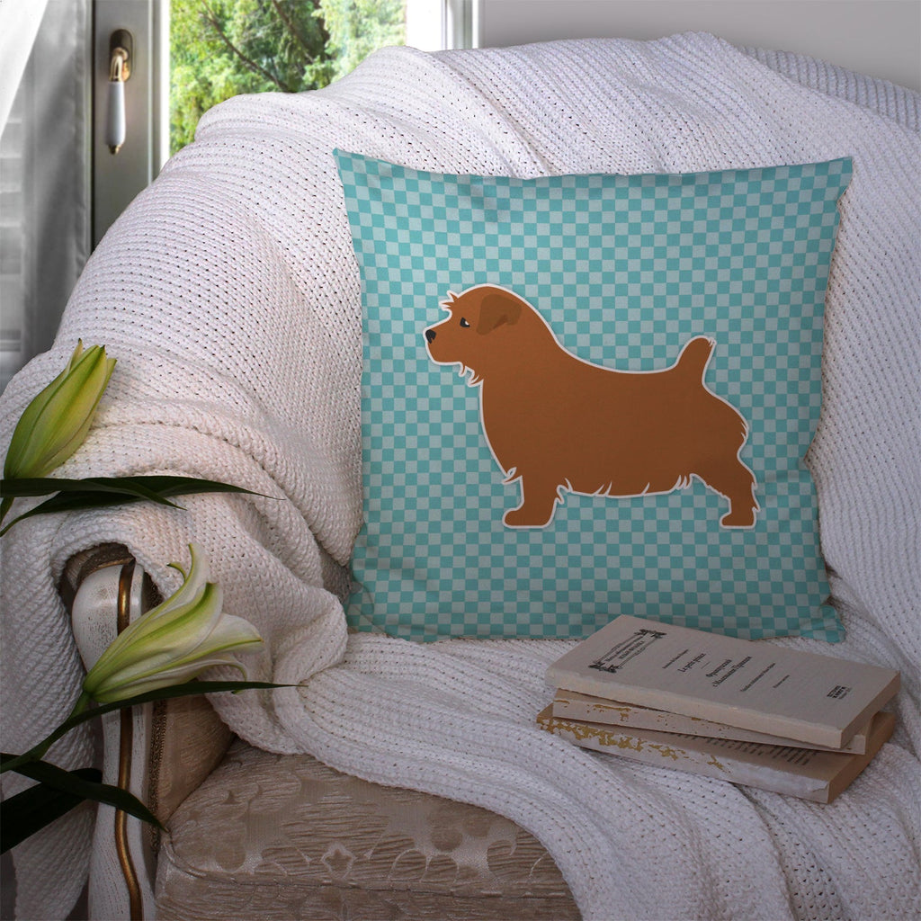 Norfolk Terrier  Checkerboard Blue Decorative Throw Pillow 14x14 Indoor Outdoor Accent Cushion, Fabric Cover with Insert for Sofa, Bed, Porch & Living Room